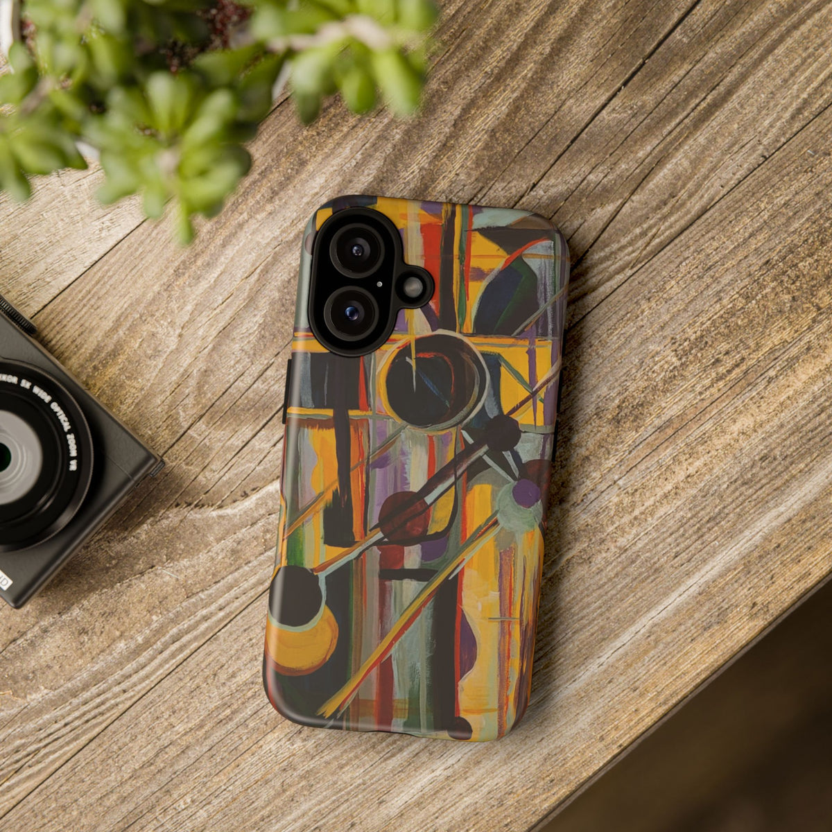 Two Shadows Cubist Painting Phone Case — Original Art for iPhone, Samsung & Pixel