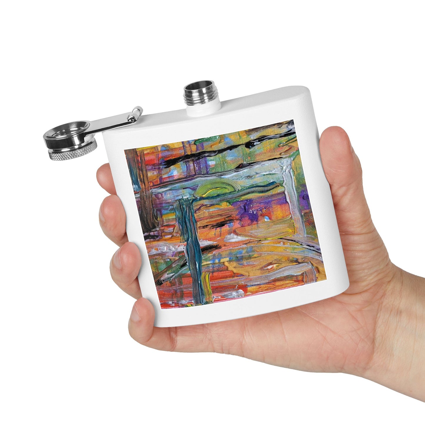 Desert Sunset Abstract Stainless Steel Flask, 6oz | Original Art