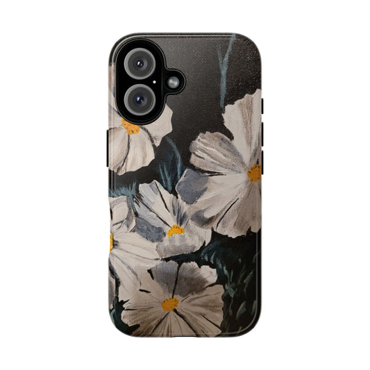 White Cosmos Original Painting Phone Case — Dark Floral Art for iPhone, Samsung & Pixel