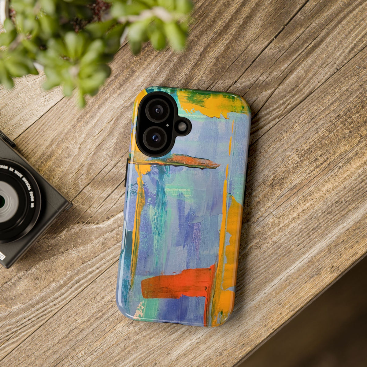 Blue & Coral Abstract Painting Phone Case — Original Art for iPhone, Samsung & Pixel