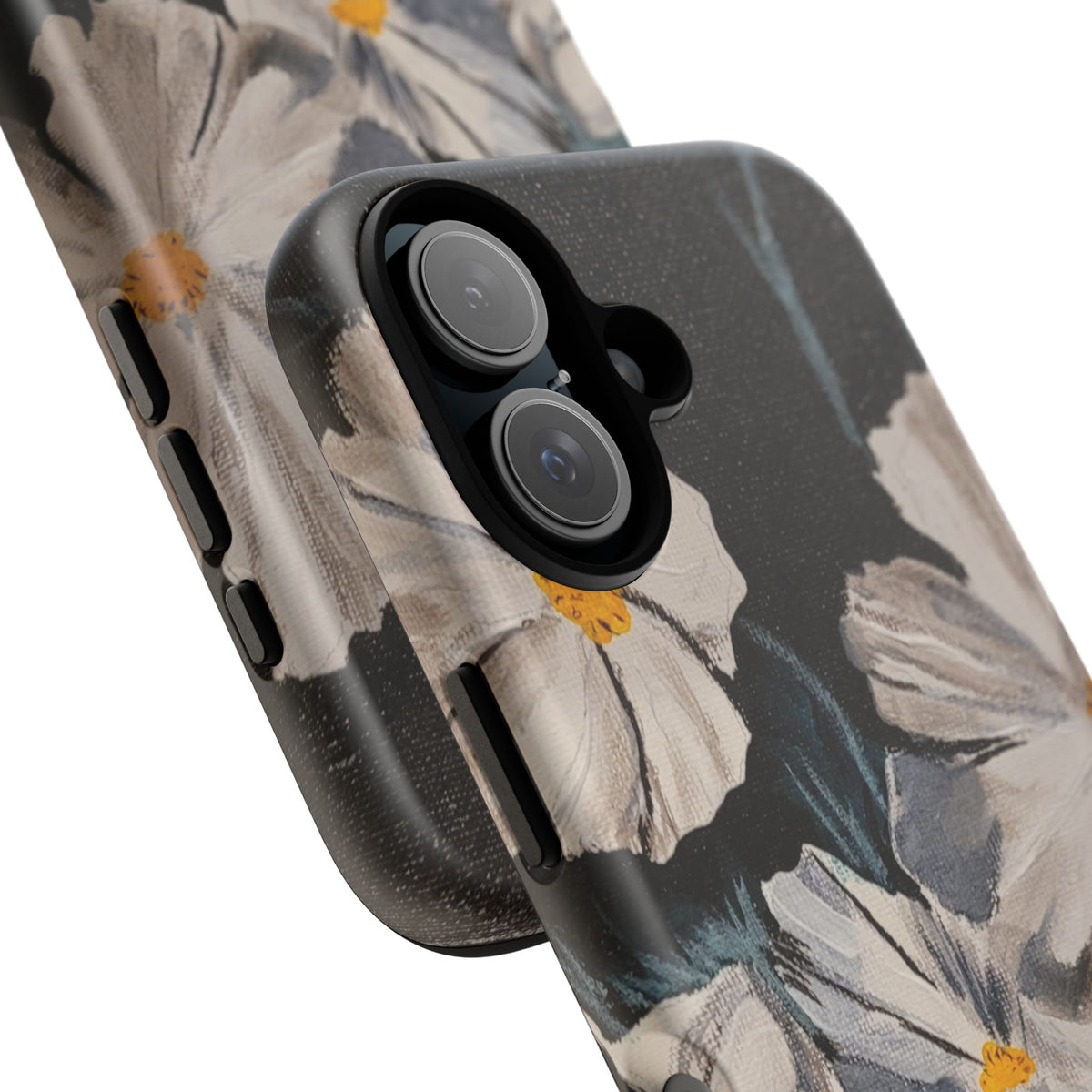 White Cosmos Original Painting Phone Case — Dark Floral Art for iPhone, Samsung & Pixel