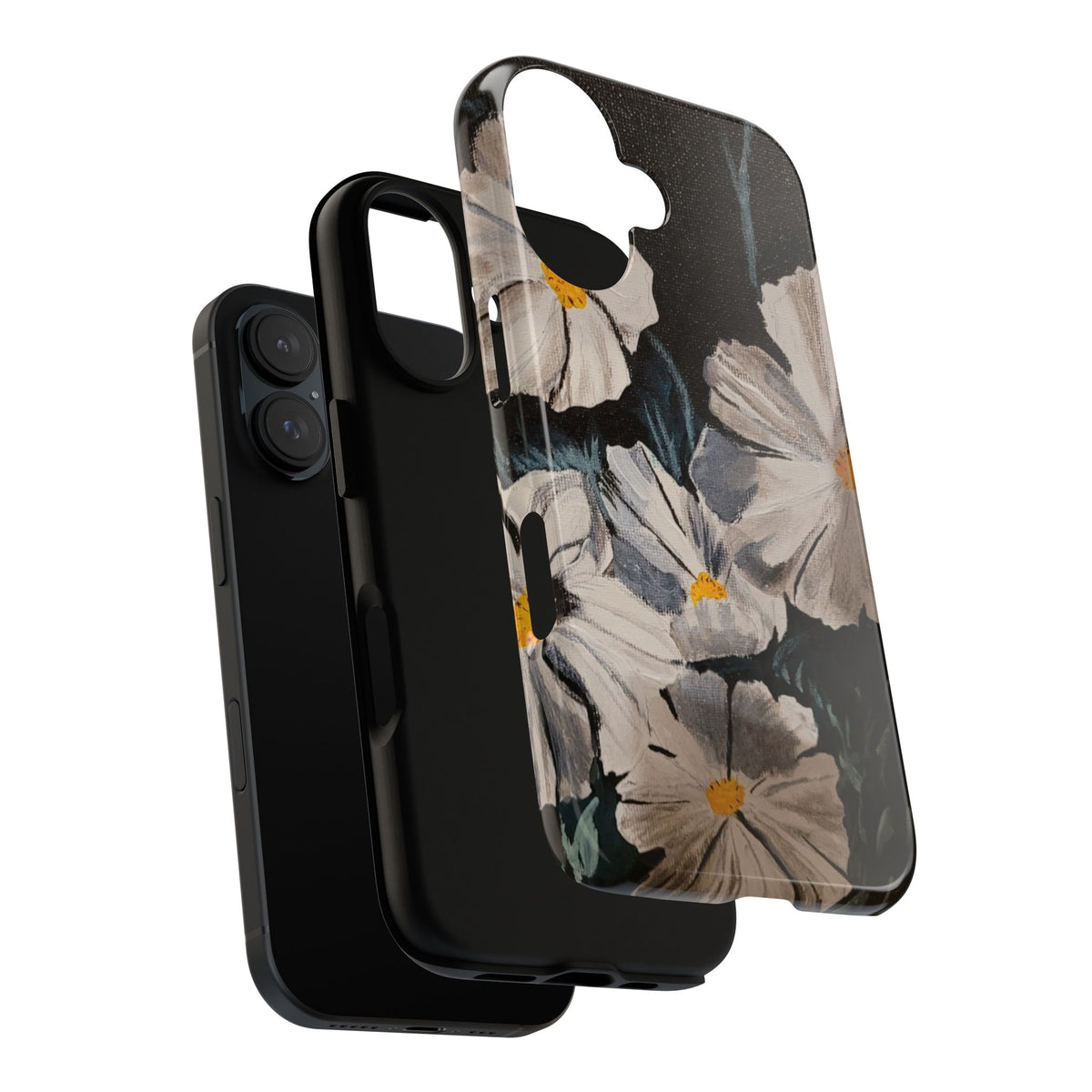 White Cosmos Original Painting Phone Case — Dark Floral Art for iPhone, Samsung & Pixel