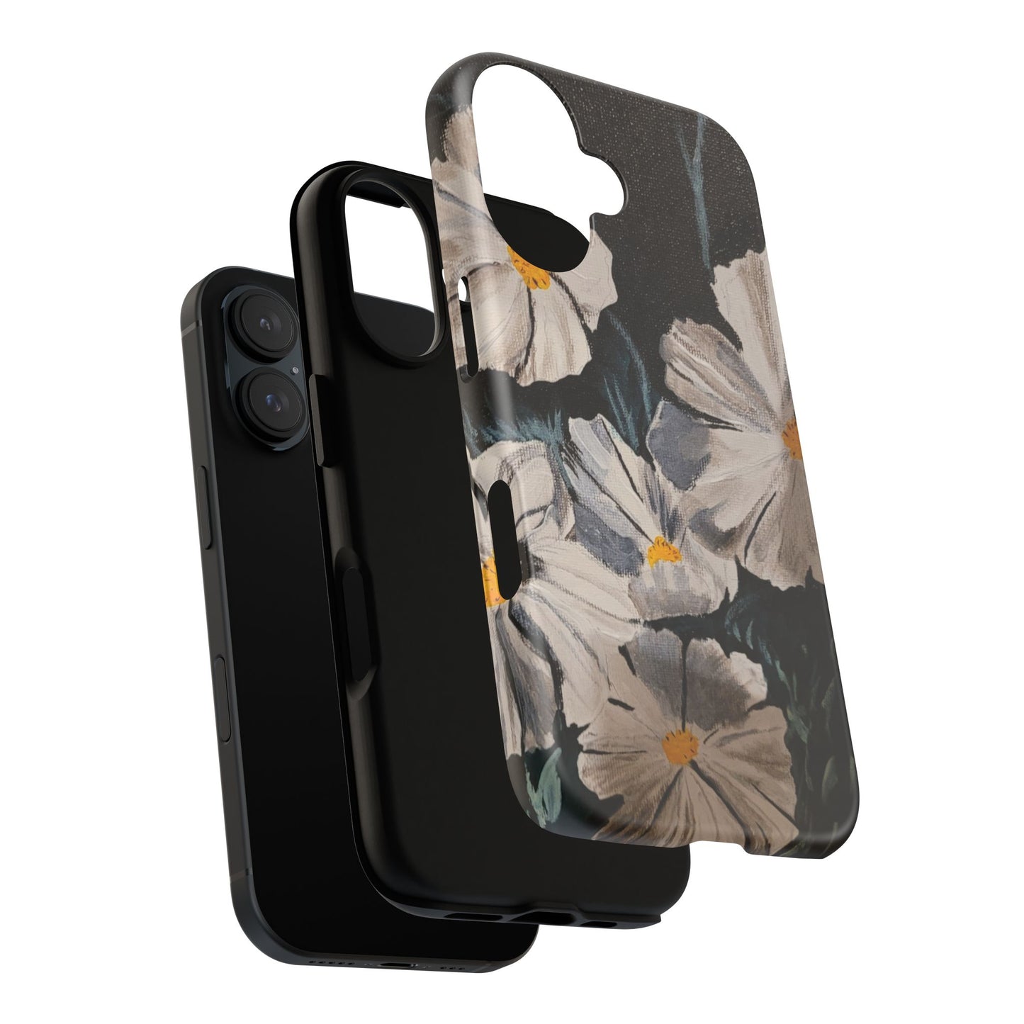 White Cosmos Original Painting Phone Case — Dark Floral Art for iPhone, Samsung & Pixel