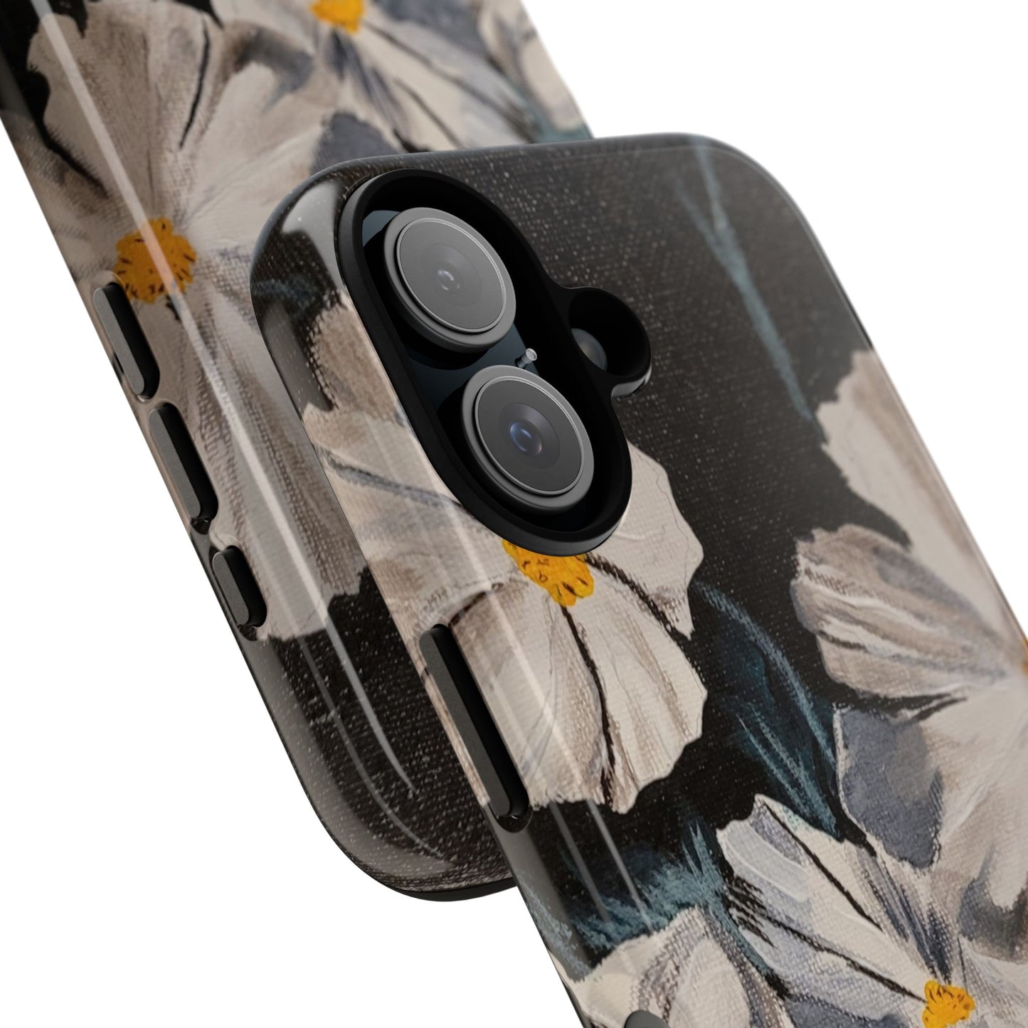 White Cosmos Original Painting Phone Case — Dark Floral Art for iPhone, Samsung & Pixel