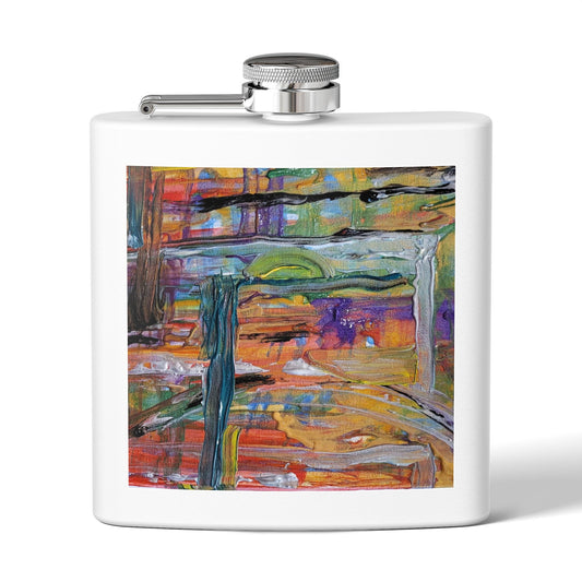 Desert Sunset Abstract Stainless Steel Flask, 6oz | Original Art