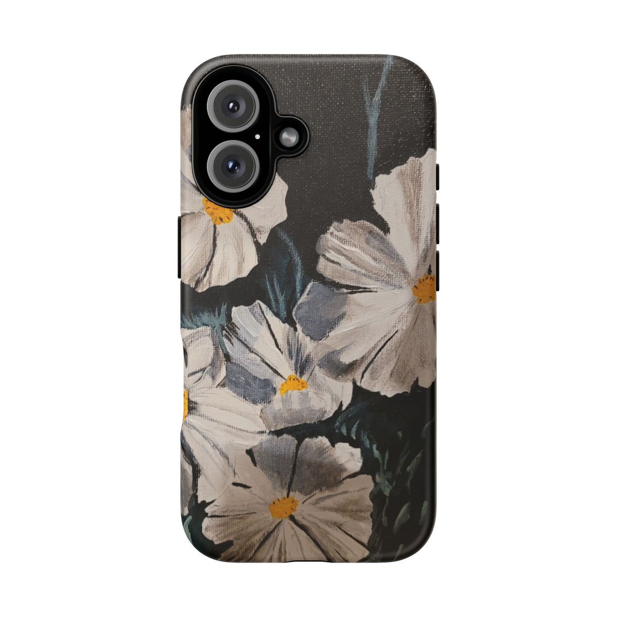 White Cosmos Original Painting Phone Case — Dark Floral Art for iPhone, Samsung & Pixel
